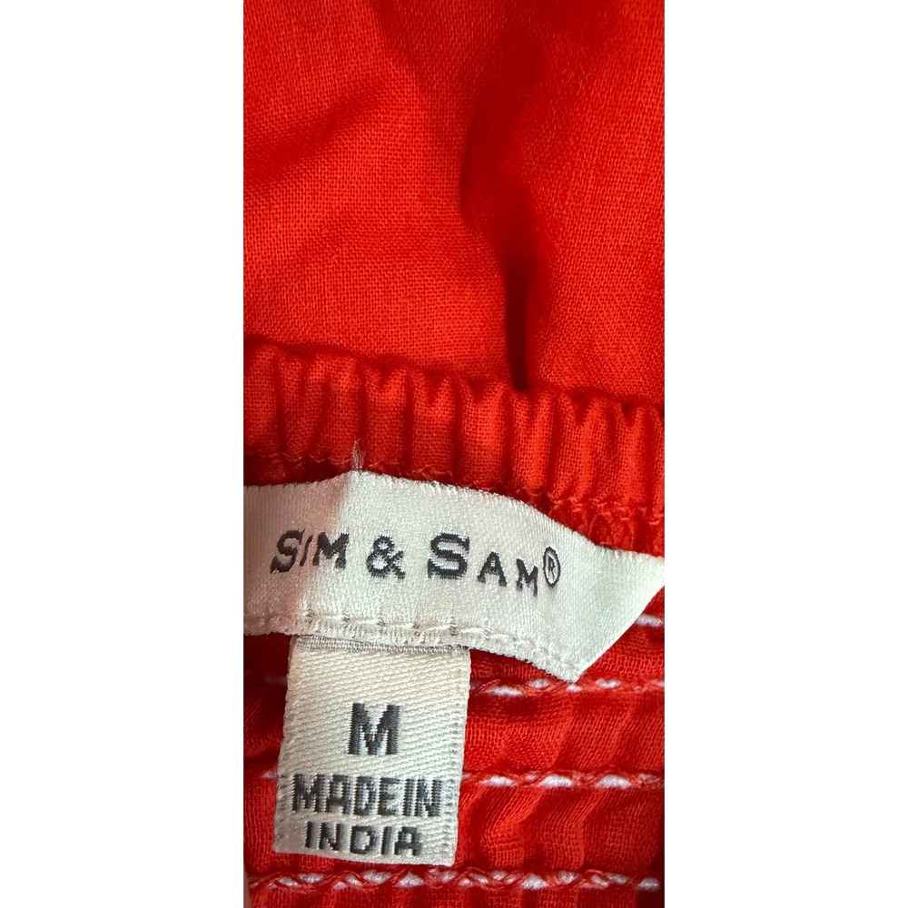 NWOT Size M Sim & Sam Womens Red Cotton Gauze Bubble Hem Mini Dress Smocked Back - Picture 8 of 8